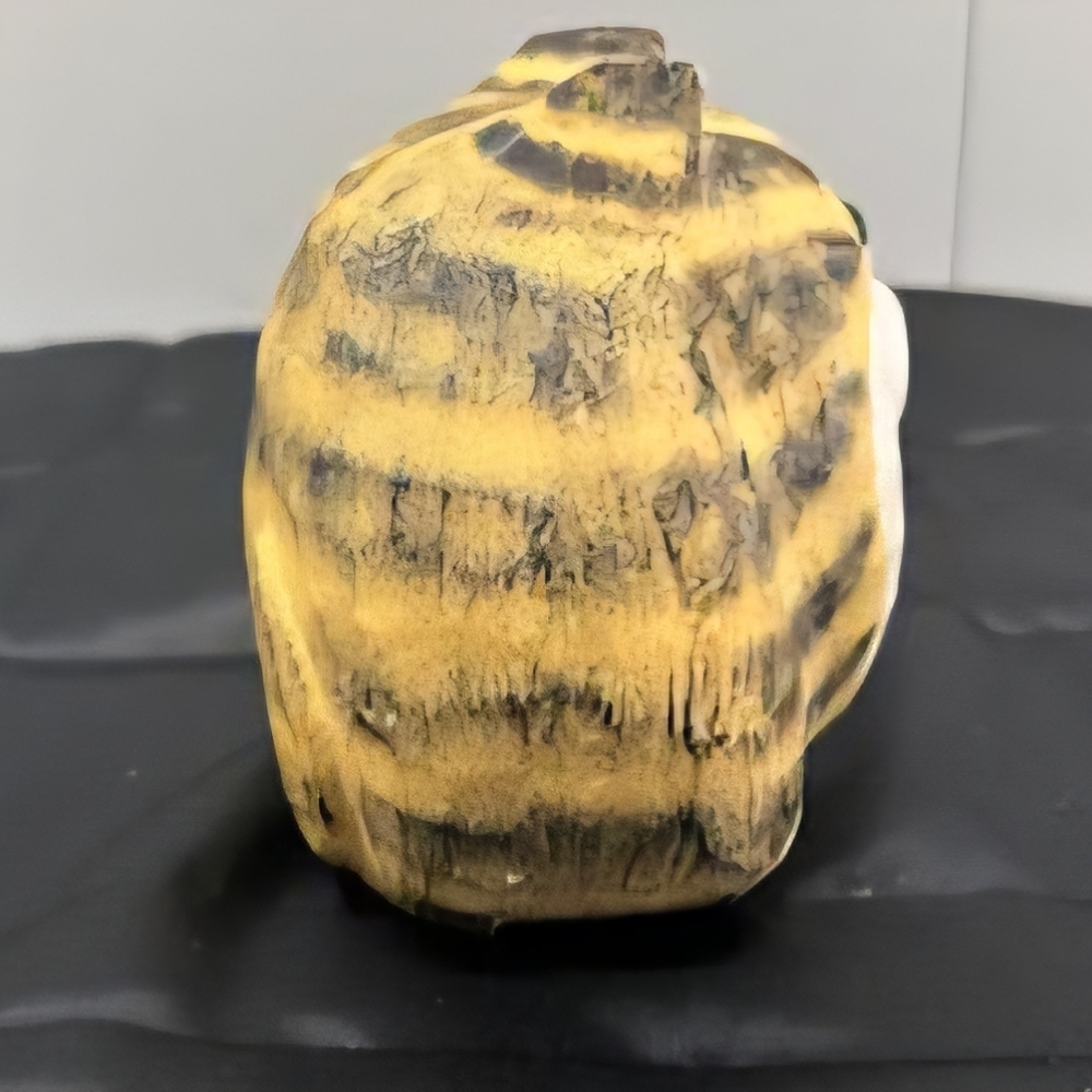 Hand Carved Wood Striped Yellow Tabby Fat Cat Green Glass Eyes Artist Sign Folk - Picture 4 of 7